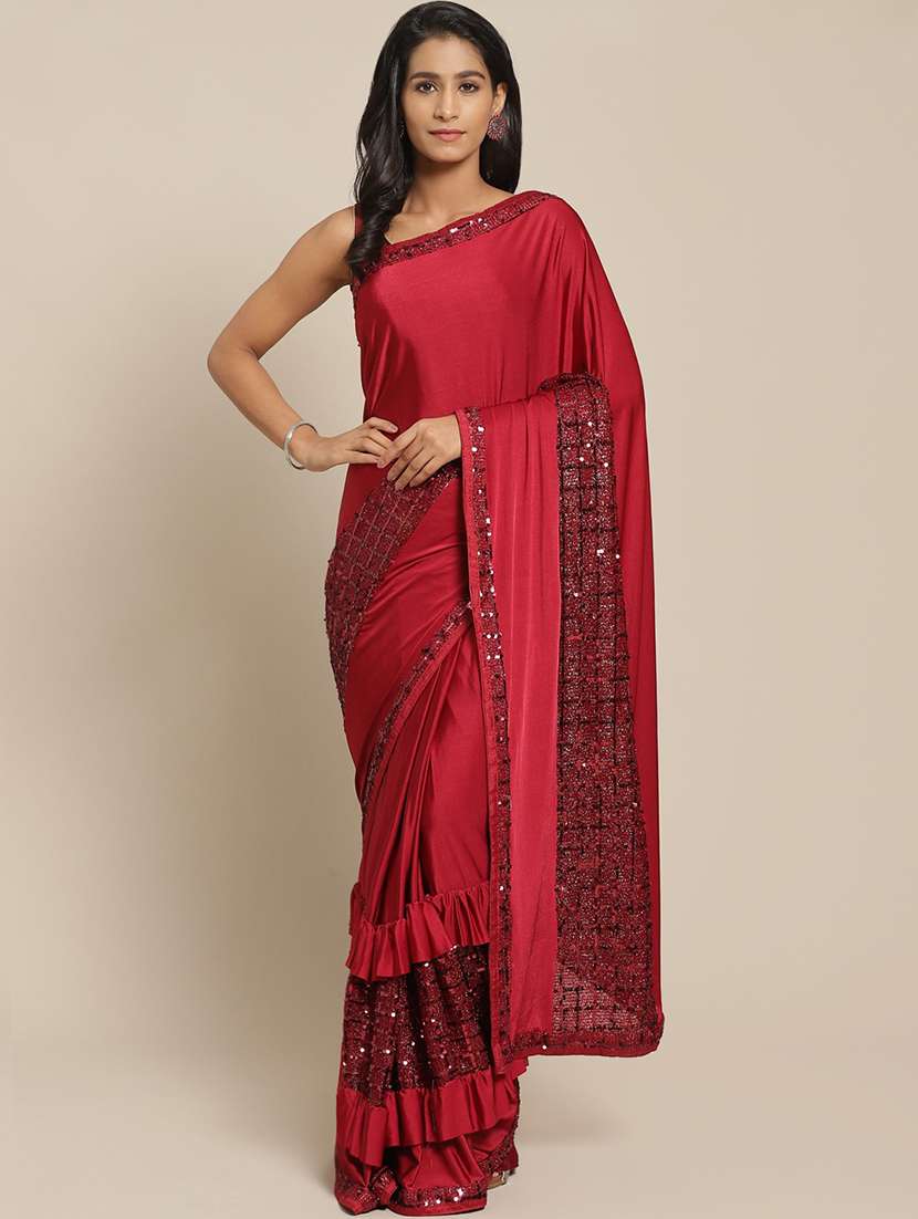 solid ruffled sequined saree  with blouse