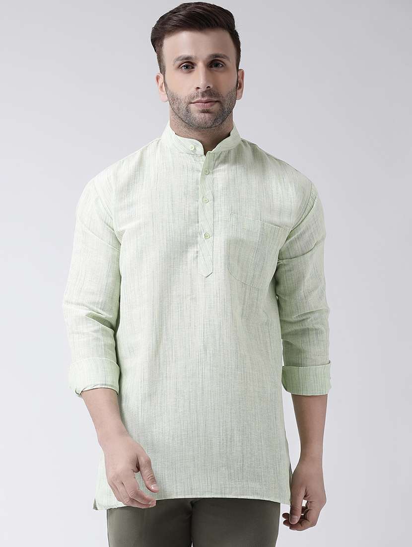 green self design short kurta