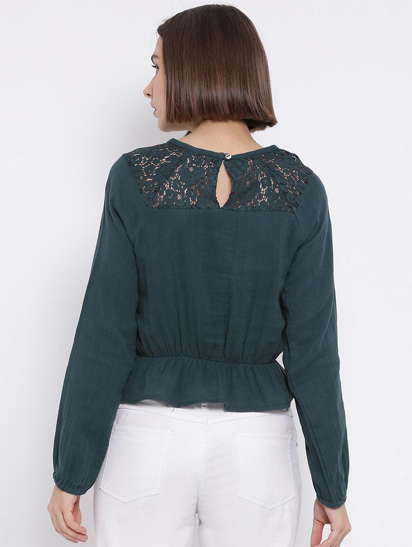lace panel peplum top - 17341795 - Standard Image - 2