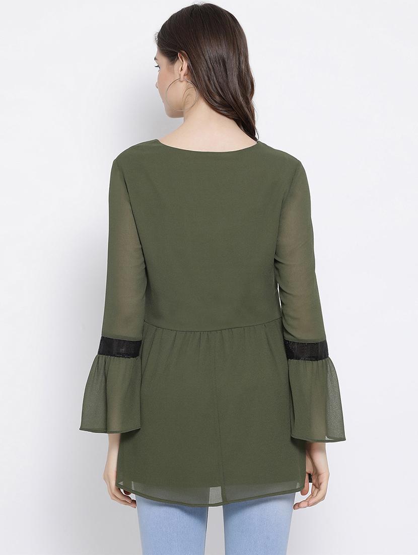 contrast panel bell sleeved top - 17341805 - Standard Image - 2