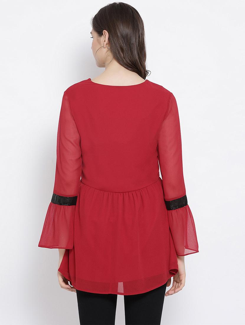 contrast panel bell sleeved top - 17341806 - Standard Image - 2