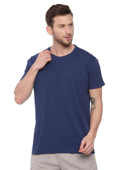 navy blue solid taped t-shirt - 17342244 - Standard Image - 0