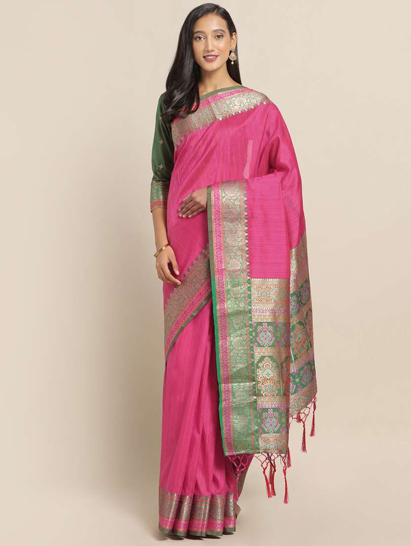 solid bordered banarasi saree with blouse