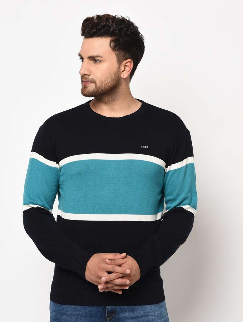 navy blue color block pullover