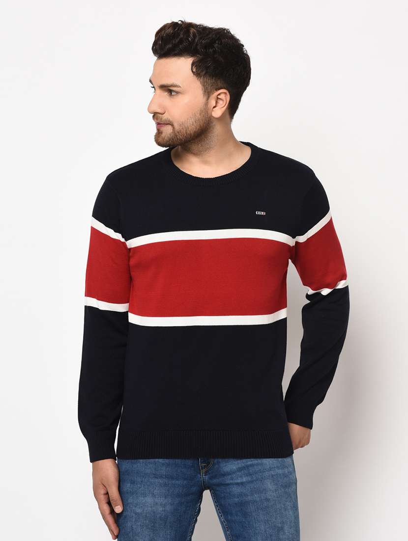 navy blue color block pullover
