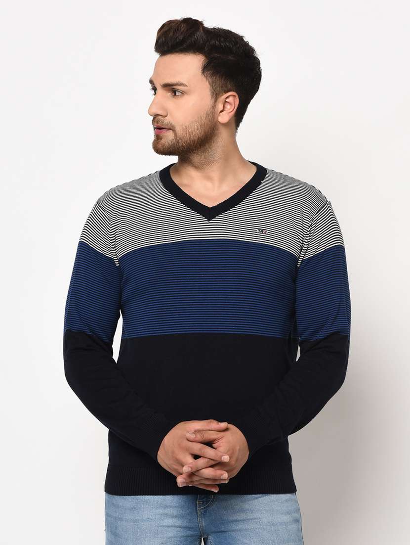 navy blue color block pullover