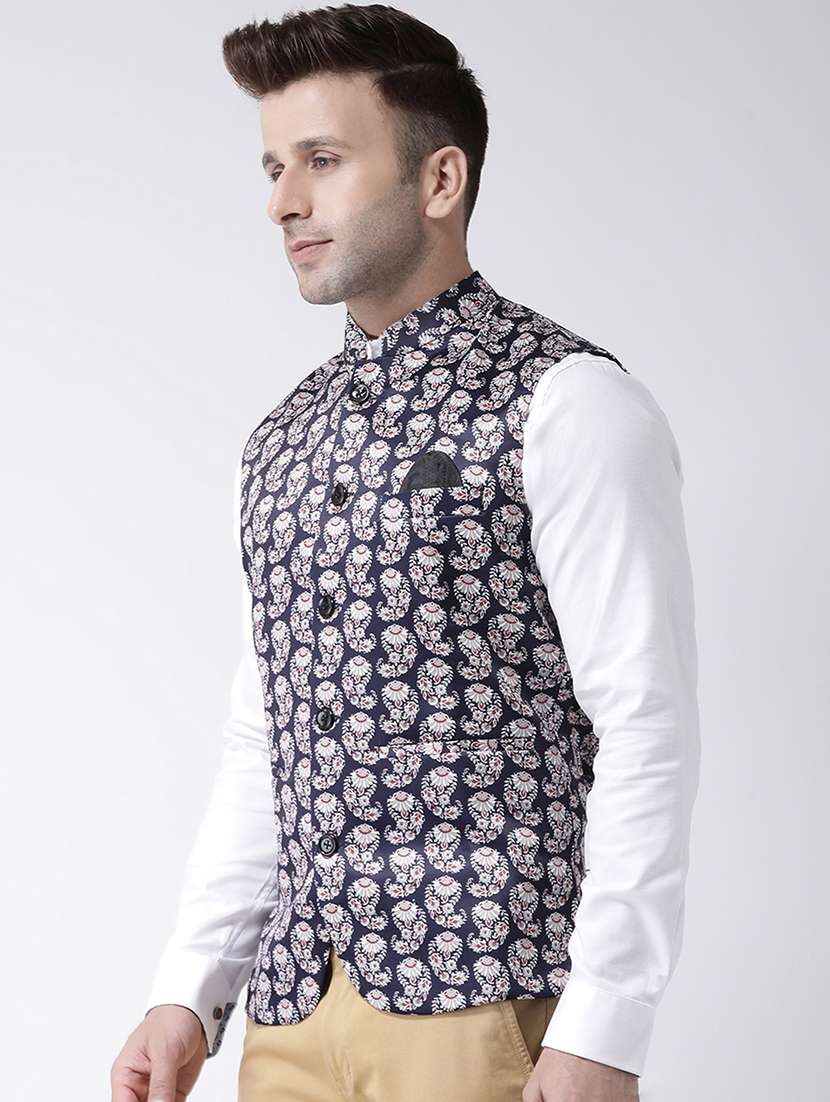 blue printed nehru jacket - 17343613 -  Standard Image - 2