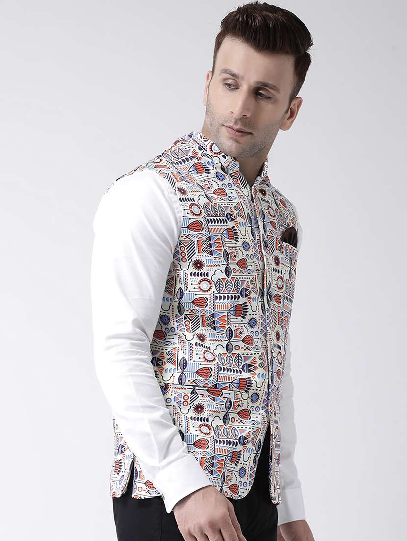 white printed nehru jacket - 17343627 -  Standard Image - 2