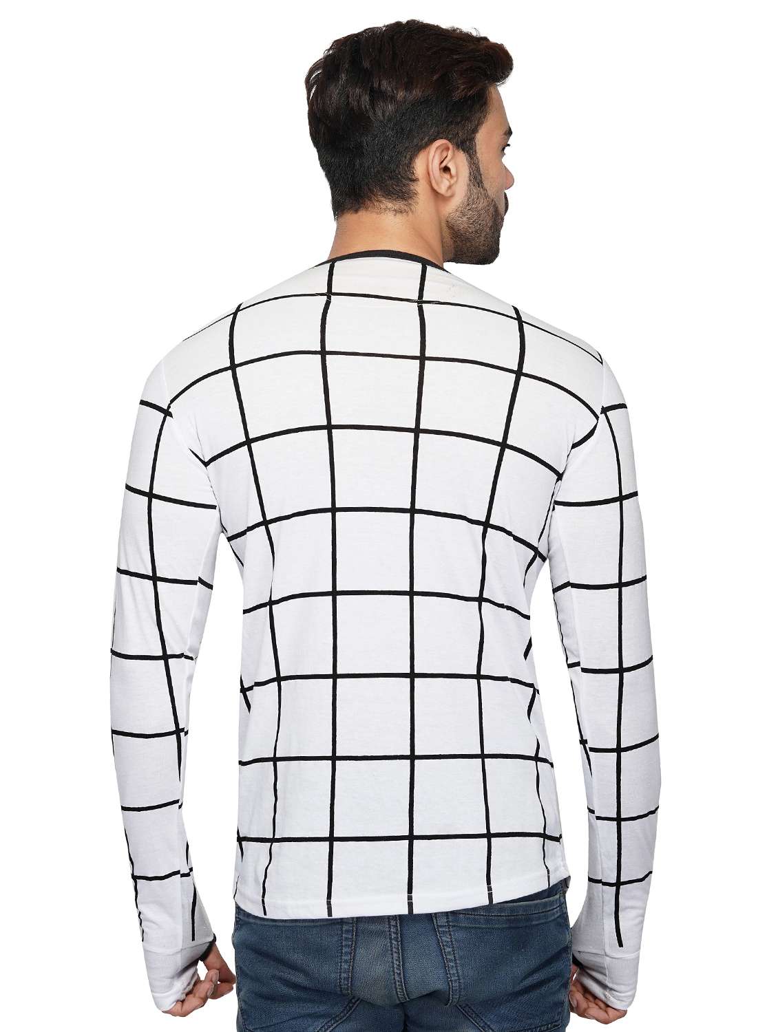 Buy online White Checkered Thumb Hole T-shirt from top wear for