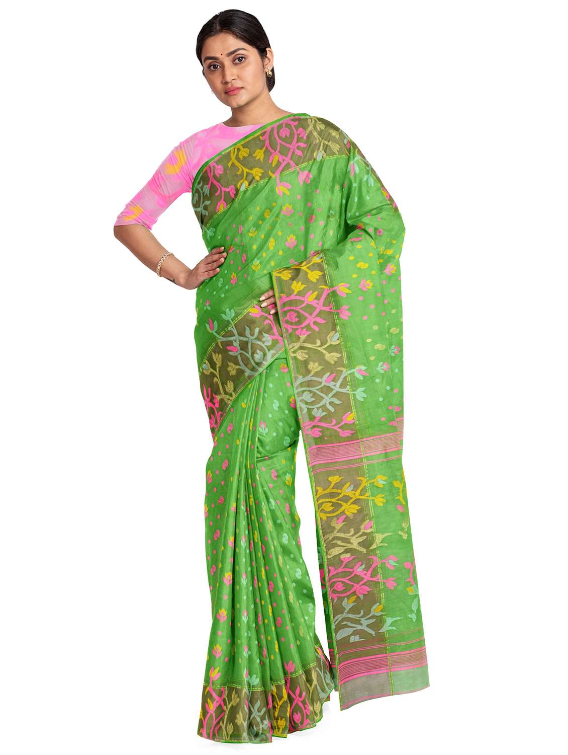 women's self design green colored saree