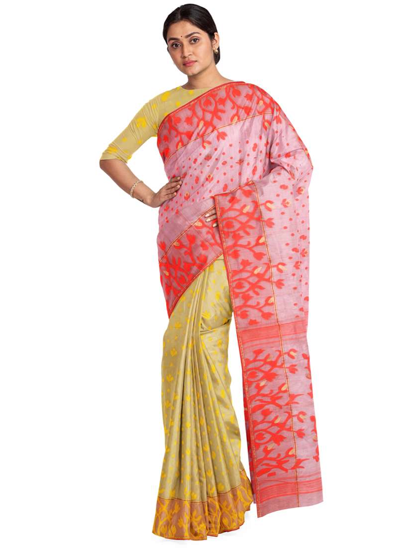 women's self design rosewater colored saree