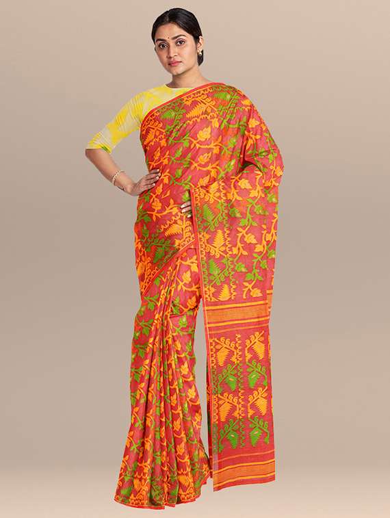 women's self design red colored saree