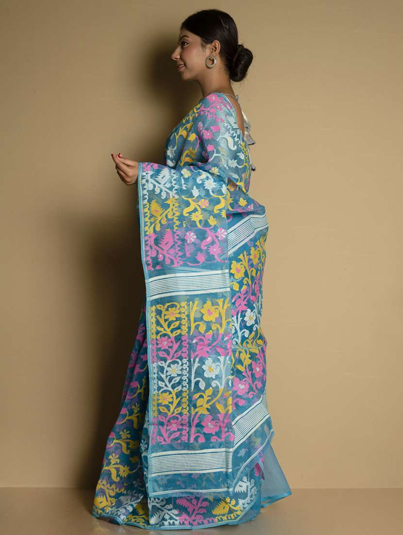 women's floral light blue colored saree - 17346869 - Standard Image - 2