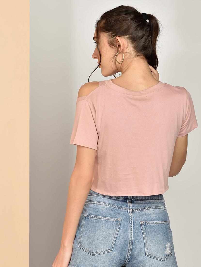 women's crop round neck top - 17349635 - Standard Image - 2