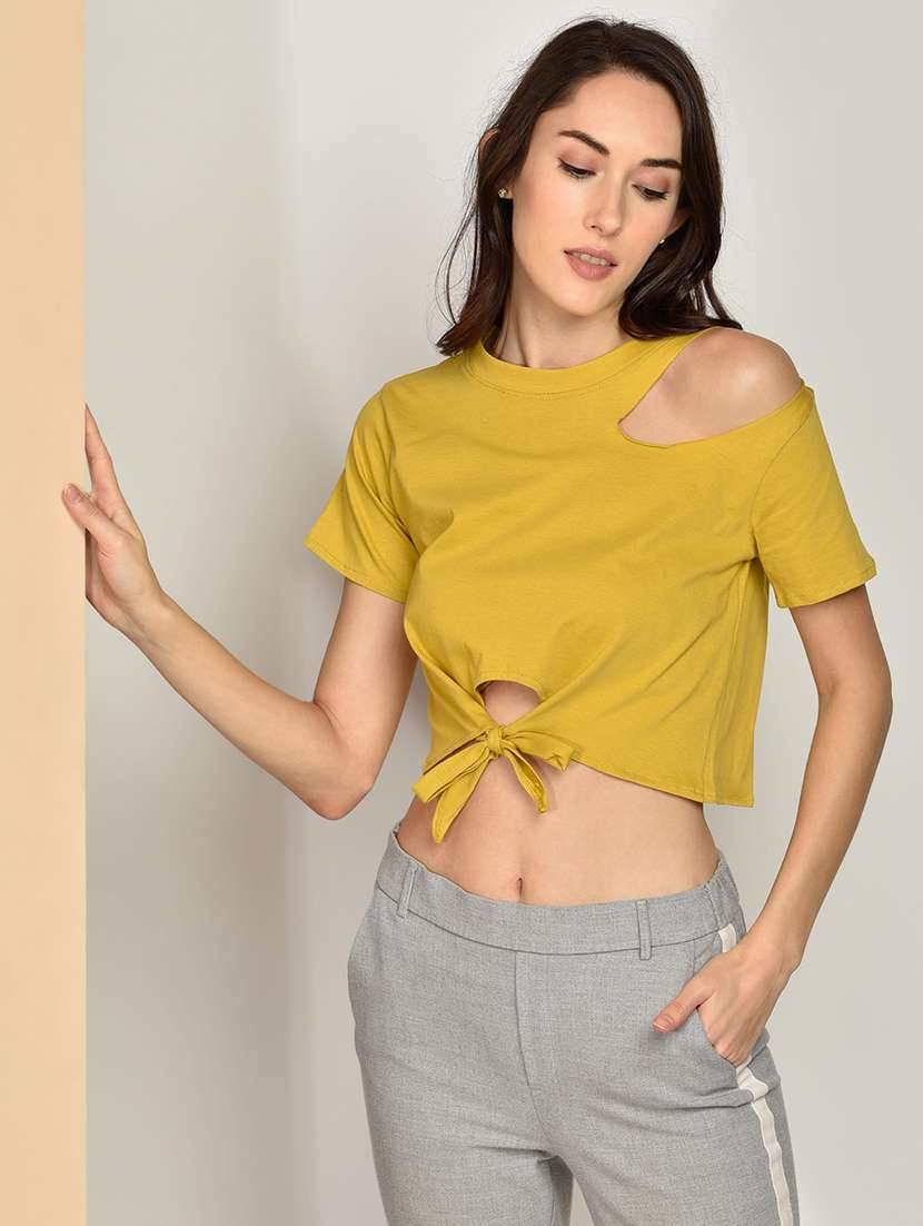 women's crop crew neck top