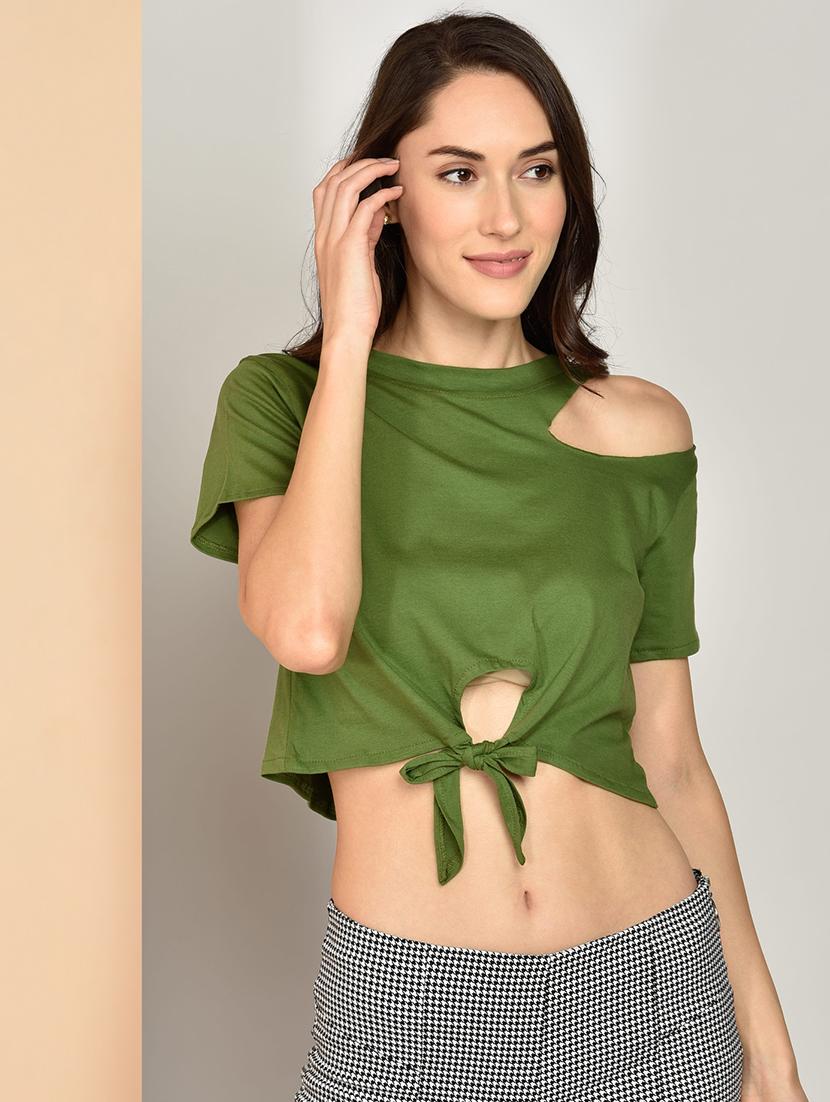 women's crop round neck top - 17349637 -  Zoom Image - 0