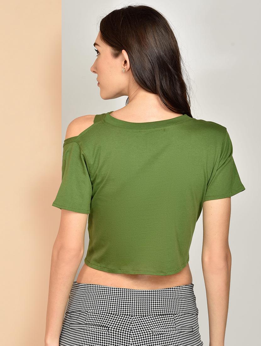 women's crop round neck top - 17349637 - Standard Image - 2