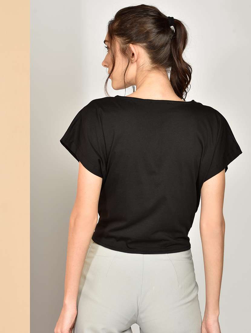 women's solid black v neck top - 17349644 -  Standard Image - 2