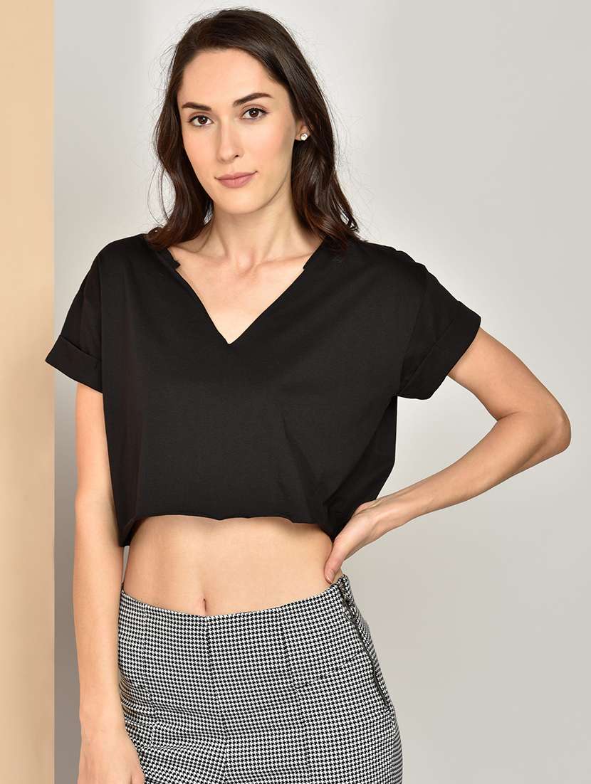women's crop v neck top