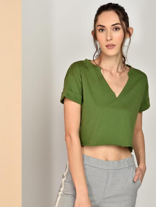 women's crop v neck top - 17349652 - Standard Image - 0
