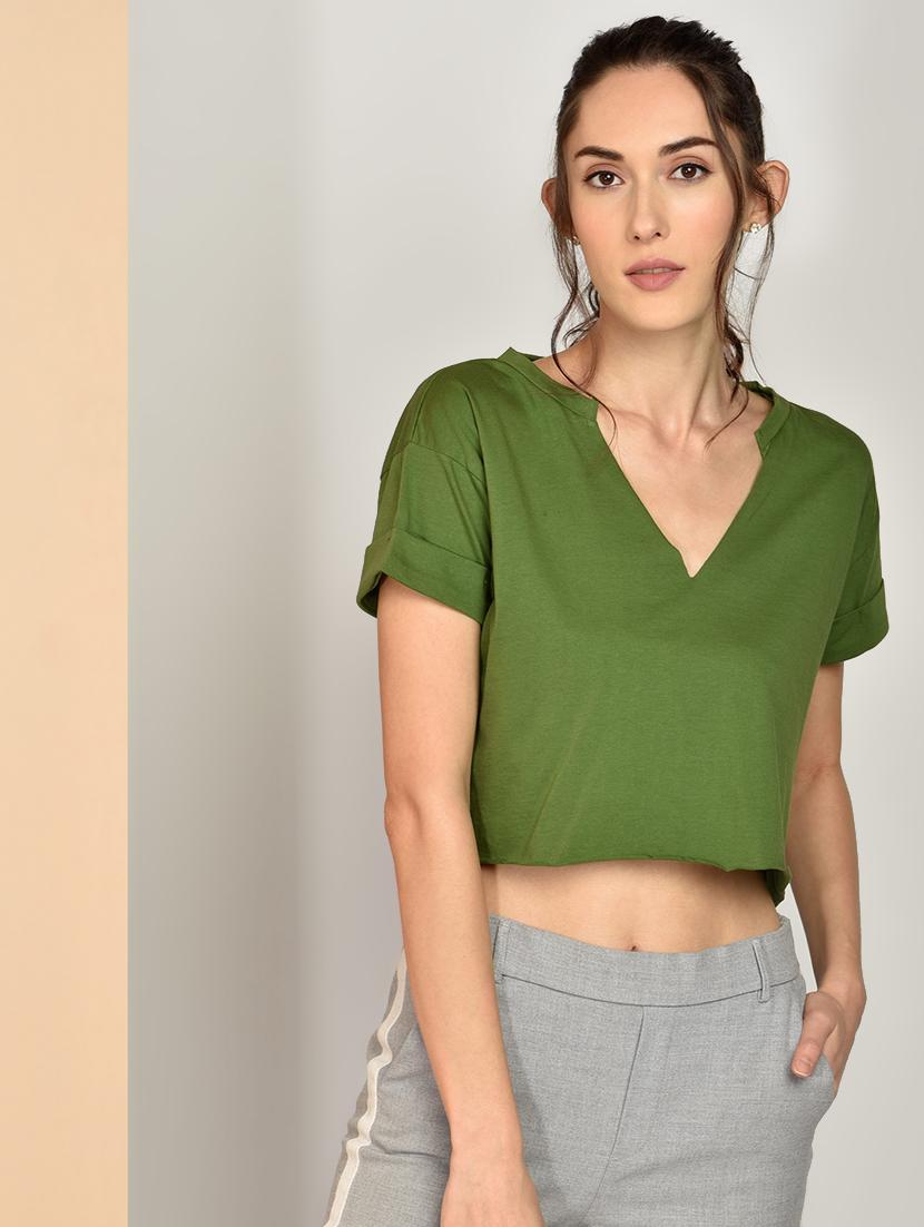 women's crop v neck top - 17349652 - Zoom Image - 0