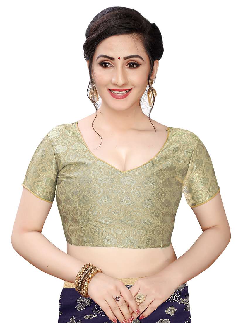 navy lycra printed saree with blouse - 17350535 - Standard Image - 2