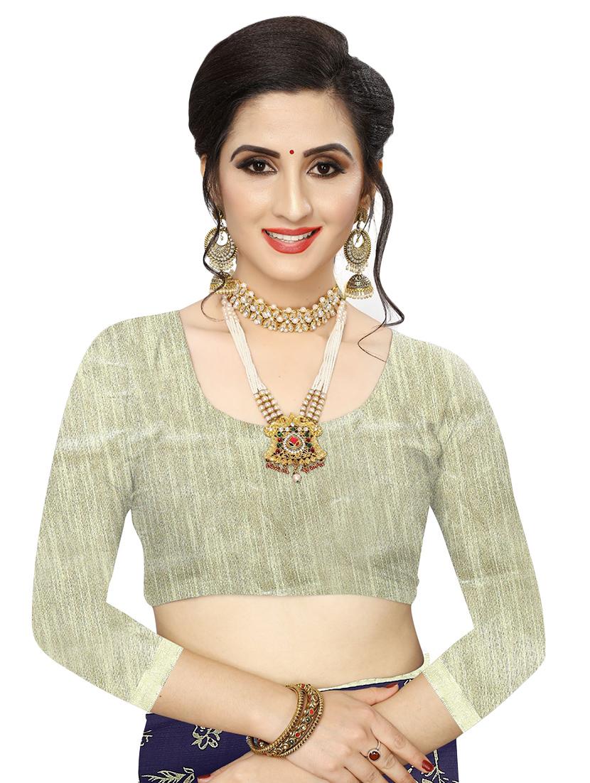 navy lycra printed saree with blouse - 17350537 - Standard Image - 2