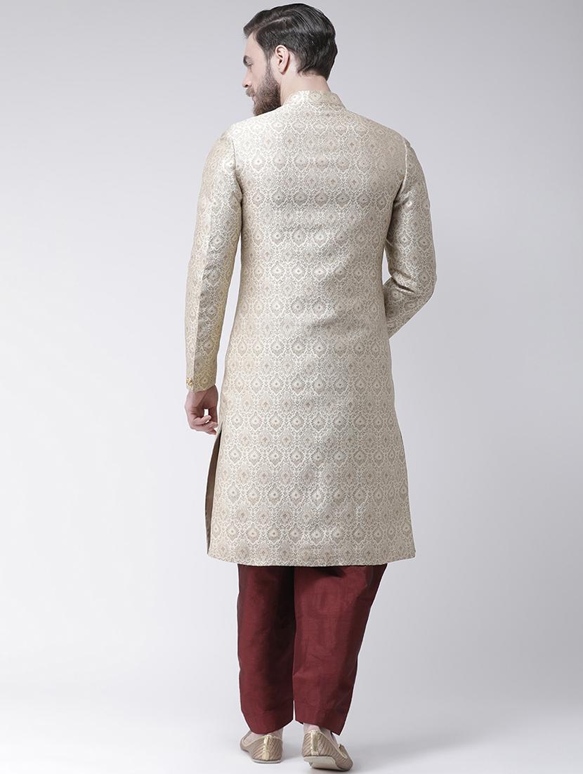 cream jacquard dupion sherwani set - 17351308 - Standard Image - 2