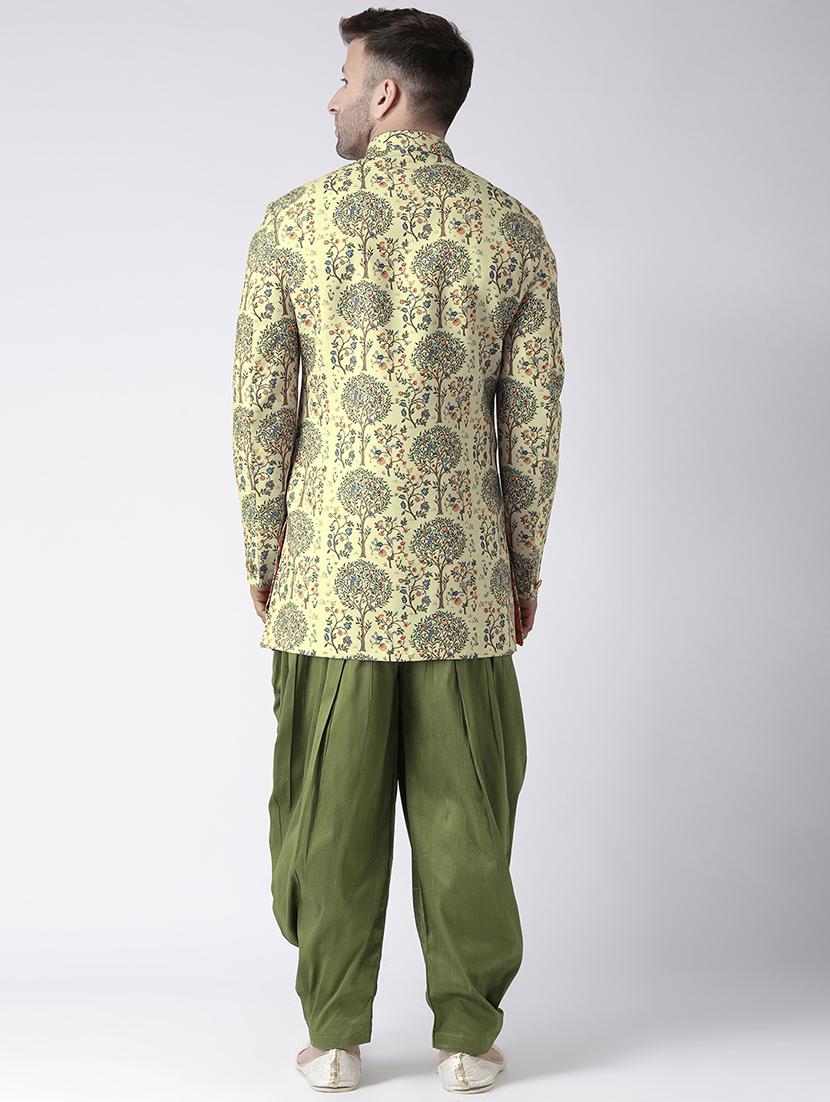 yellow printed sherwani set - 17351317 - Standard Image - 2