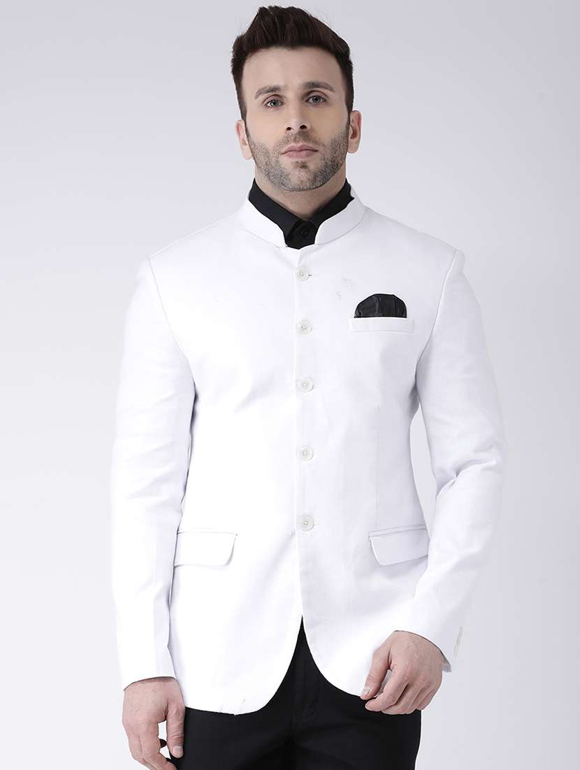 white solid bandhgala blazer