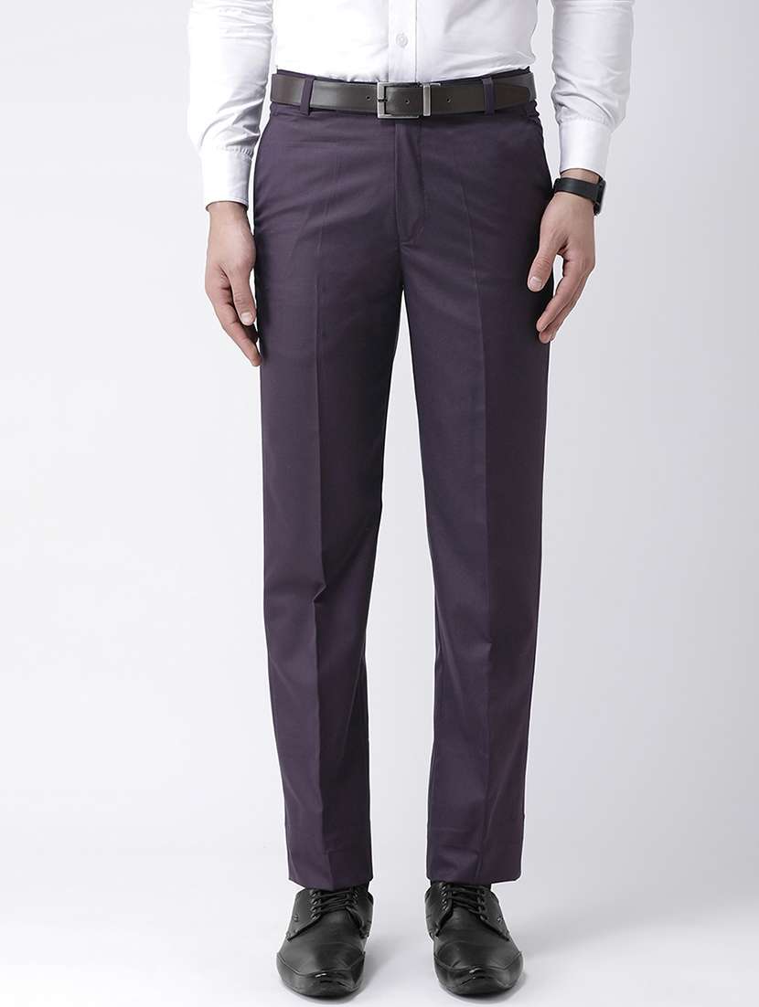 purple solid flat front formal trouser