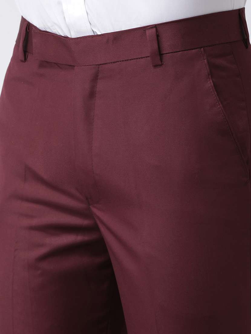 Maroon Solid Flat Front Formal Trouser