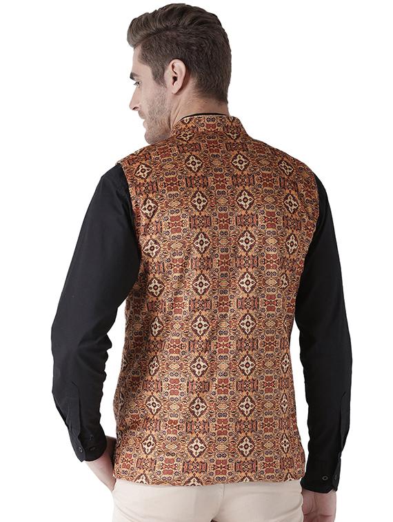 orange printed nehru jacket - 17351753 - Standard Image - 2