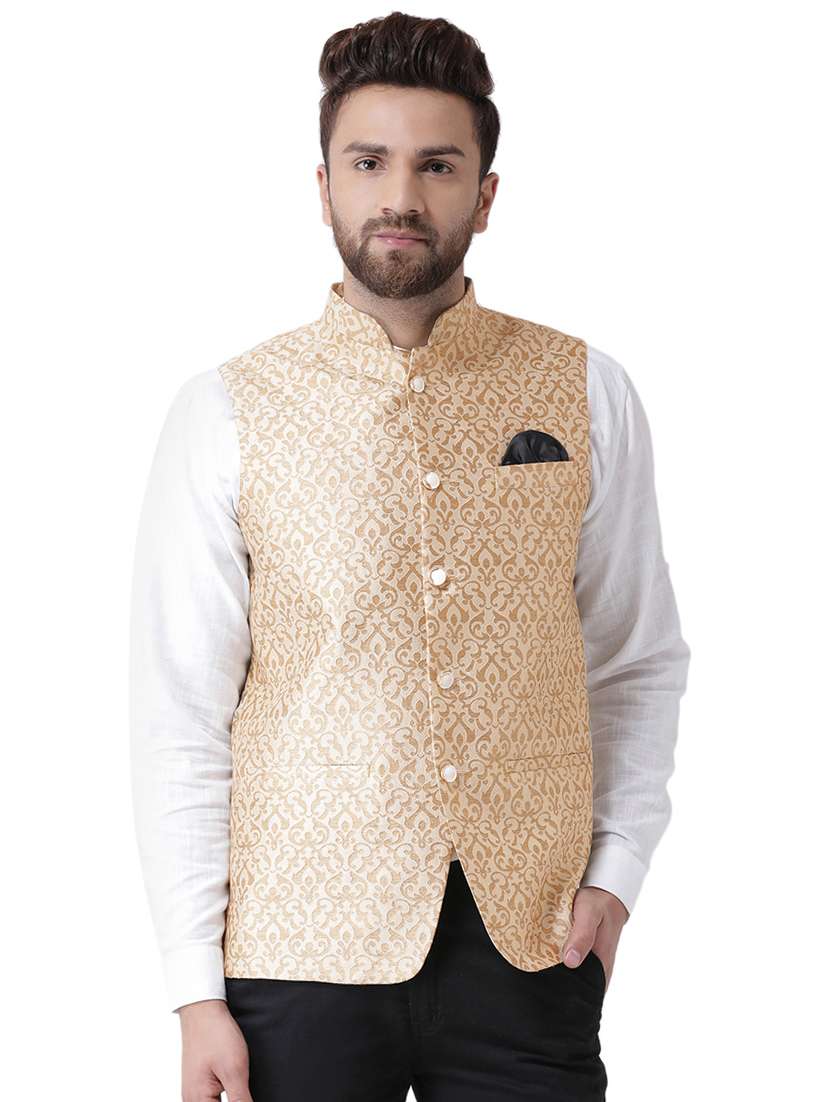beige jacquard nehru jacket