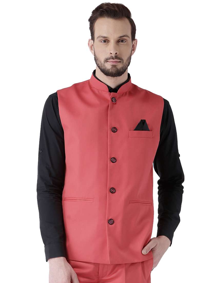 coral solid nehru jacket