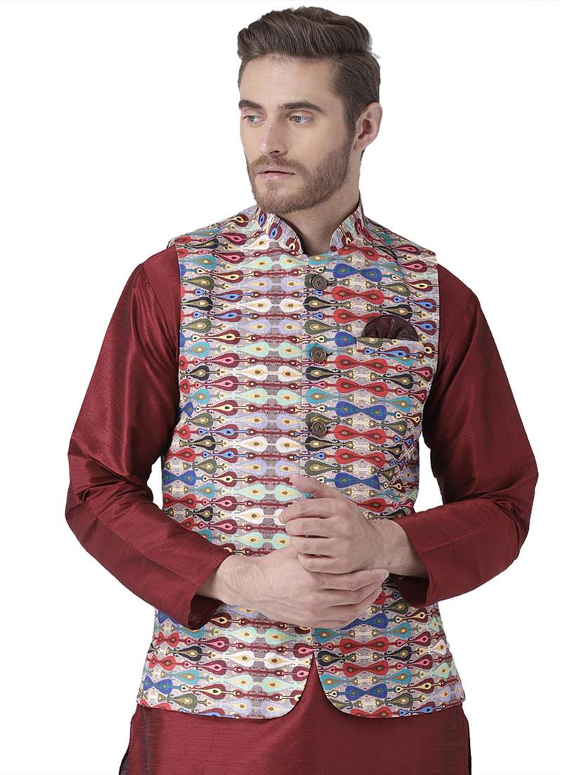 multi colored printed nehru jacket