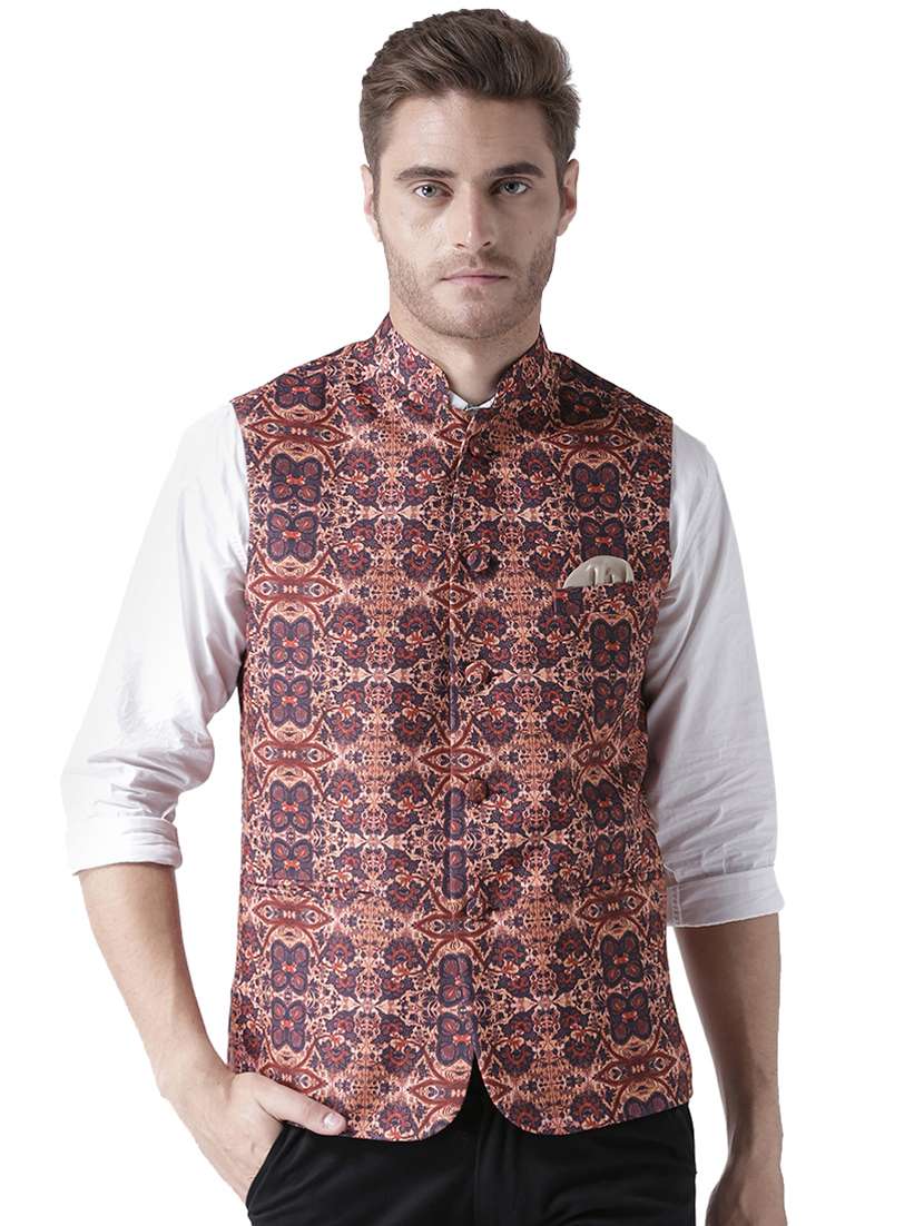multi colored printed nehru jacket