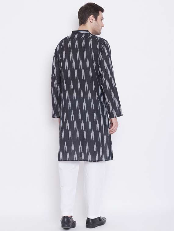 navy blue ikat kurta pyjama set - 17352170 - Standard Image - 2