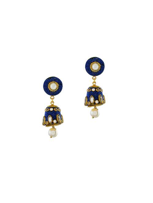 blue  brass jhumka earring - 17353301 -  Standard Image - 0