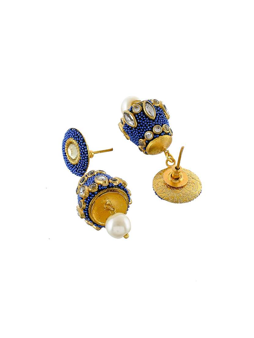blue  brass jhumka earring - 17353301 -  Standard Image - 2