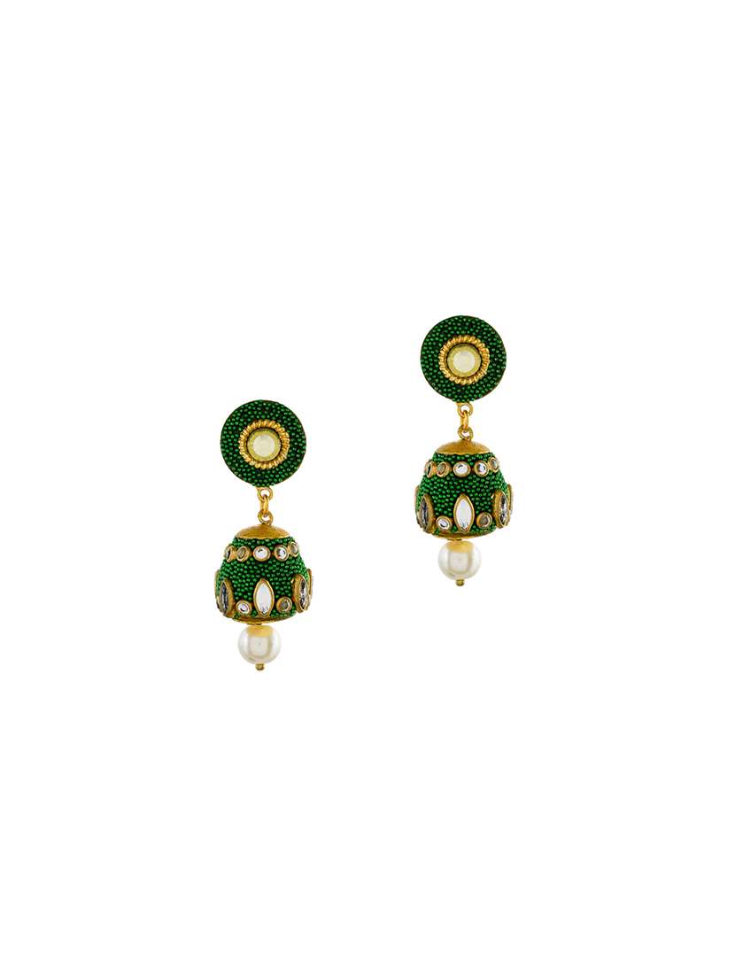 green brass jhumka earring