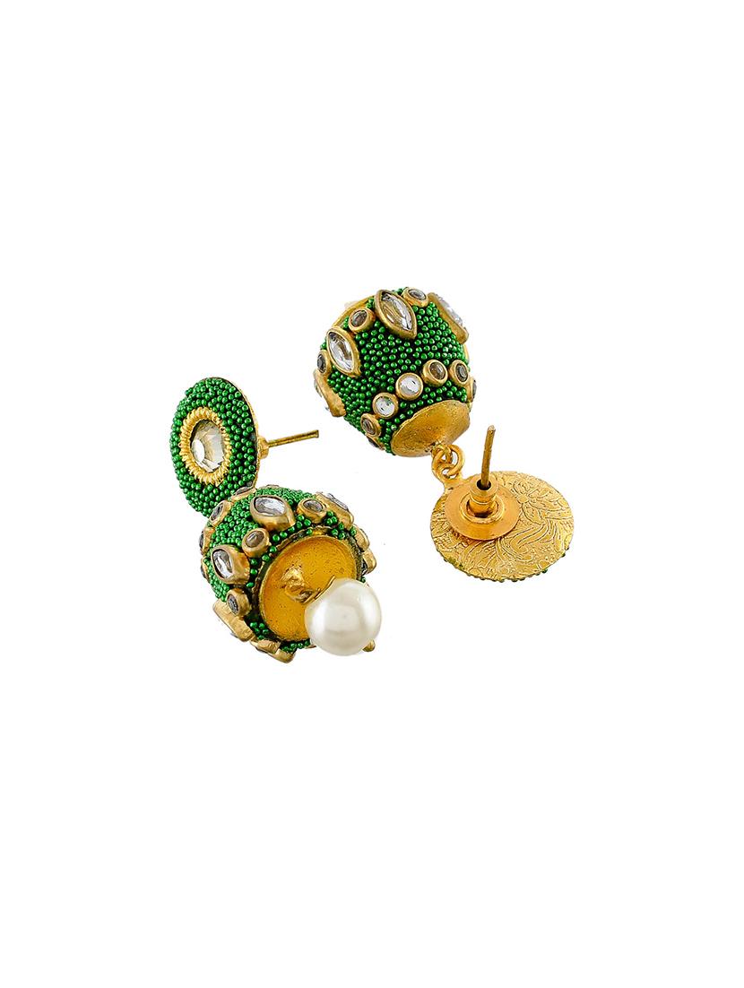 green brass jhumka earring - 17353478 - Standard Image - 2