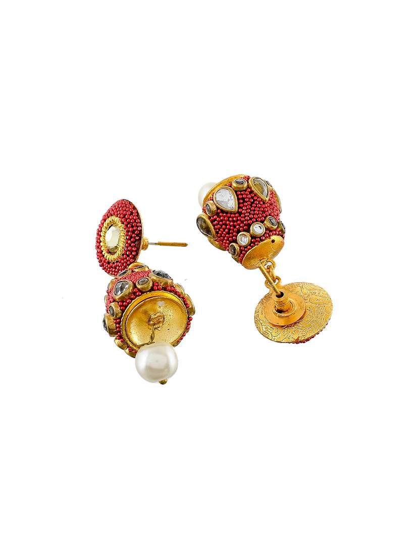 red brass jhumka earring - 17353491 -  Standard Image - 2