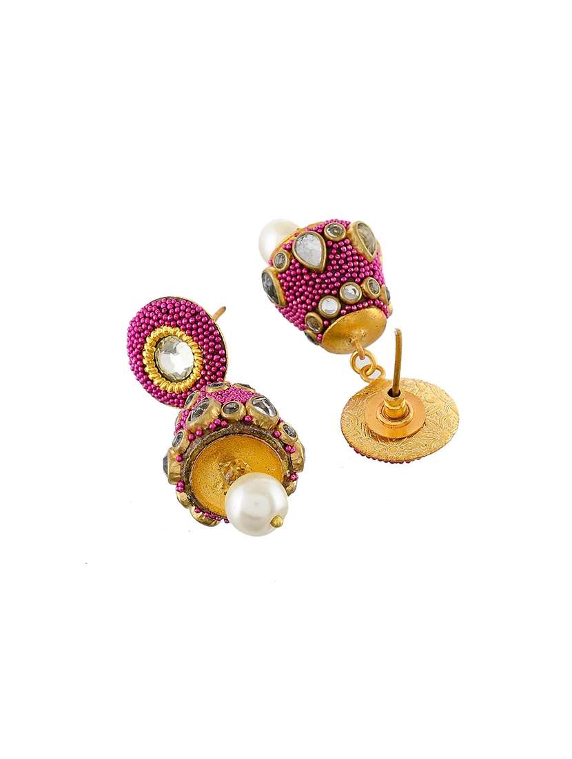 pink brass jhumka earring - 17353673 -  Standard Image - 2