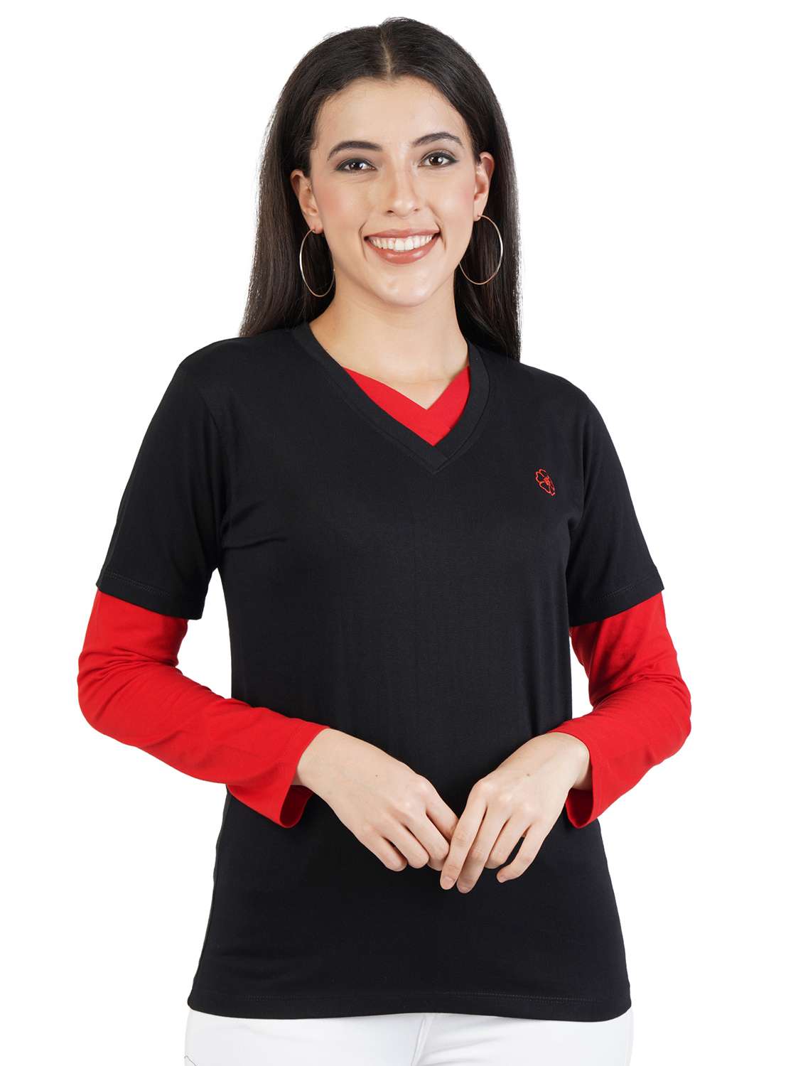 women's color block v neck t-shirt