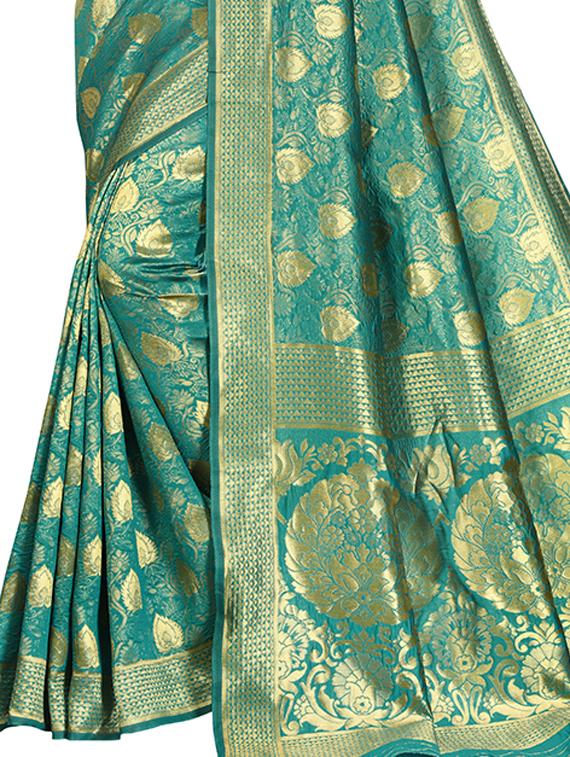 turquoise printed saree with blouse - 17354763 - Standard Image - 2