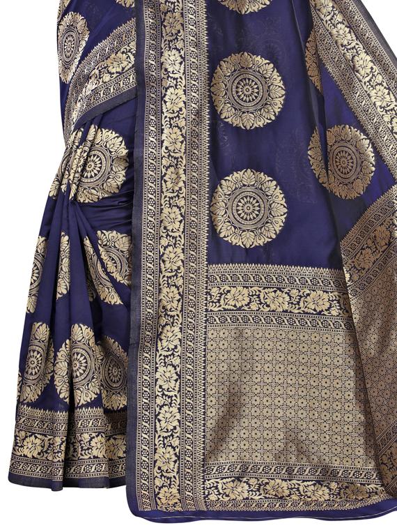 navy blue banarasi silk saree with blouse - 17354787 - Standard Image - 2