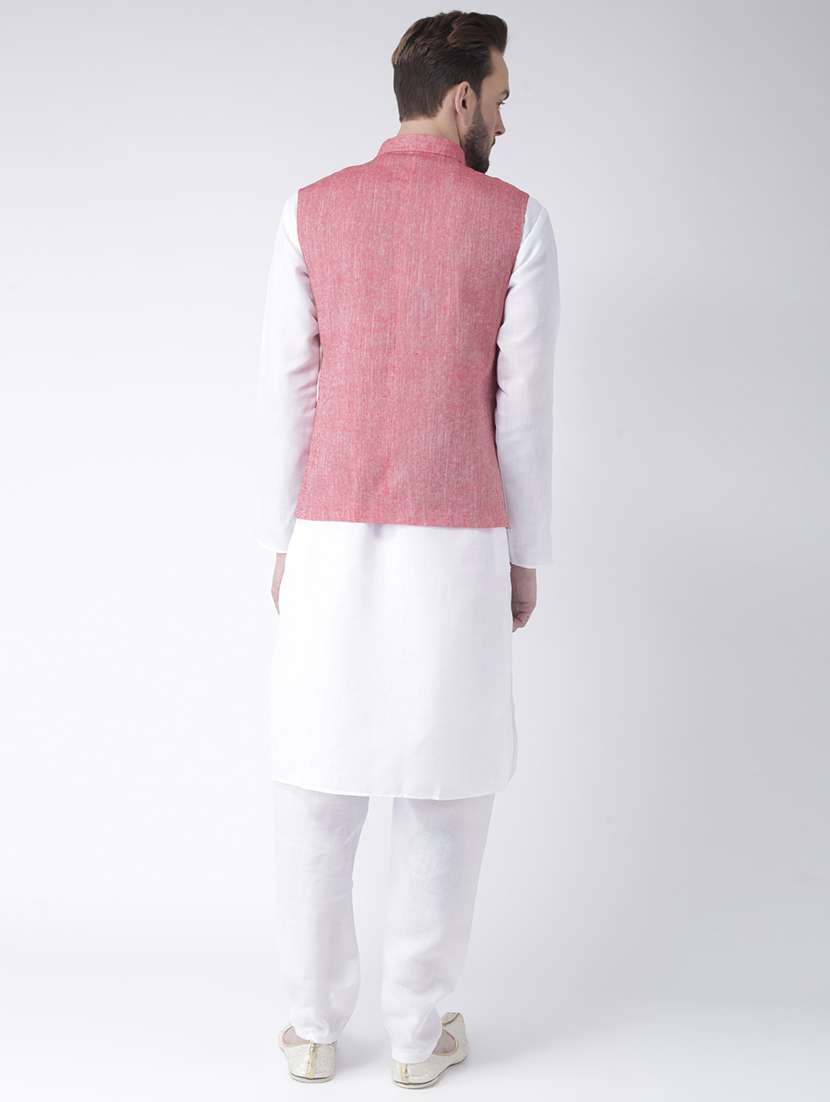 men kurta pyjama set with red solid nehru jacket - 17356717 -  Standard Image - 2