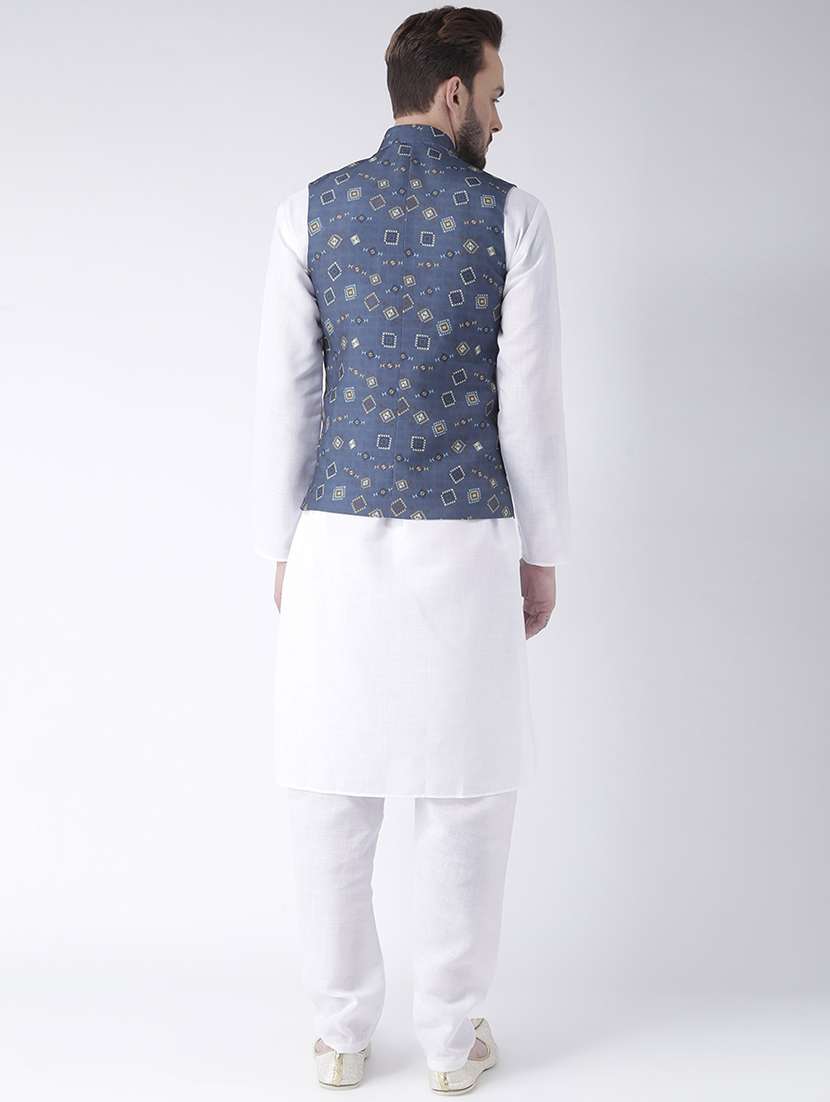 white solid kurta pyjama set with printed nehru jacket - 17356720 -  Standard Image - 2