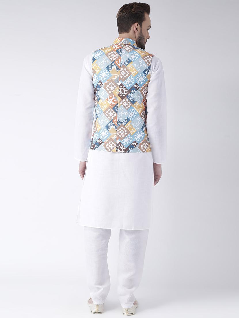 white solid kurta pyjama set with printed nehru jacket - 17356722 -  Standard Image - 2